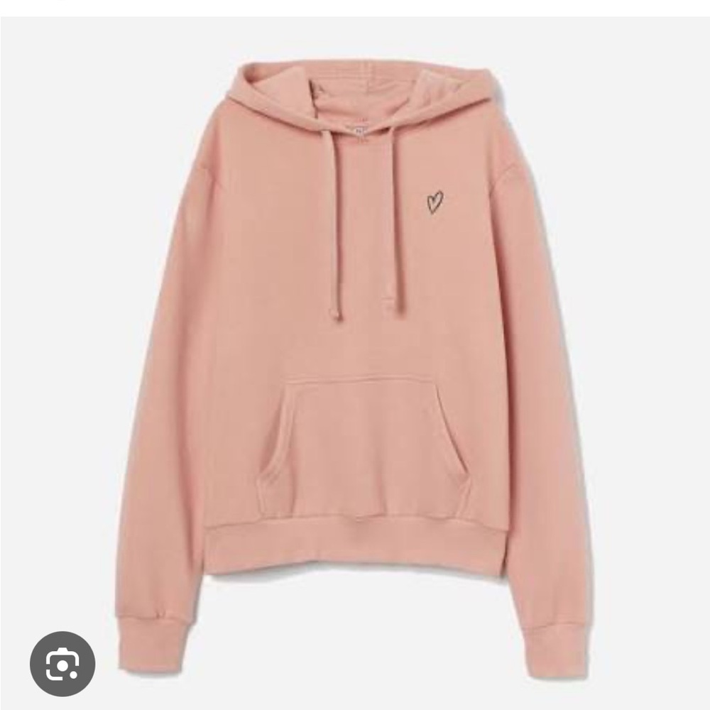 H&M Oversized Powder Pink Hoodie Sweatshirt Embroidered Heart